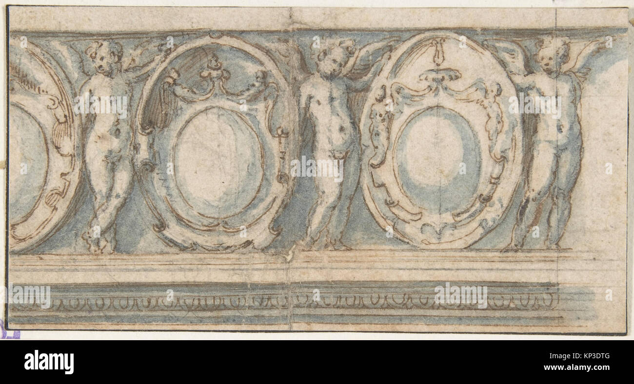 Design per un fregio decorato con alternanza di Cartouches e putti alati incontrato DP810261 344004 Foto Stock