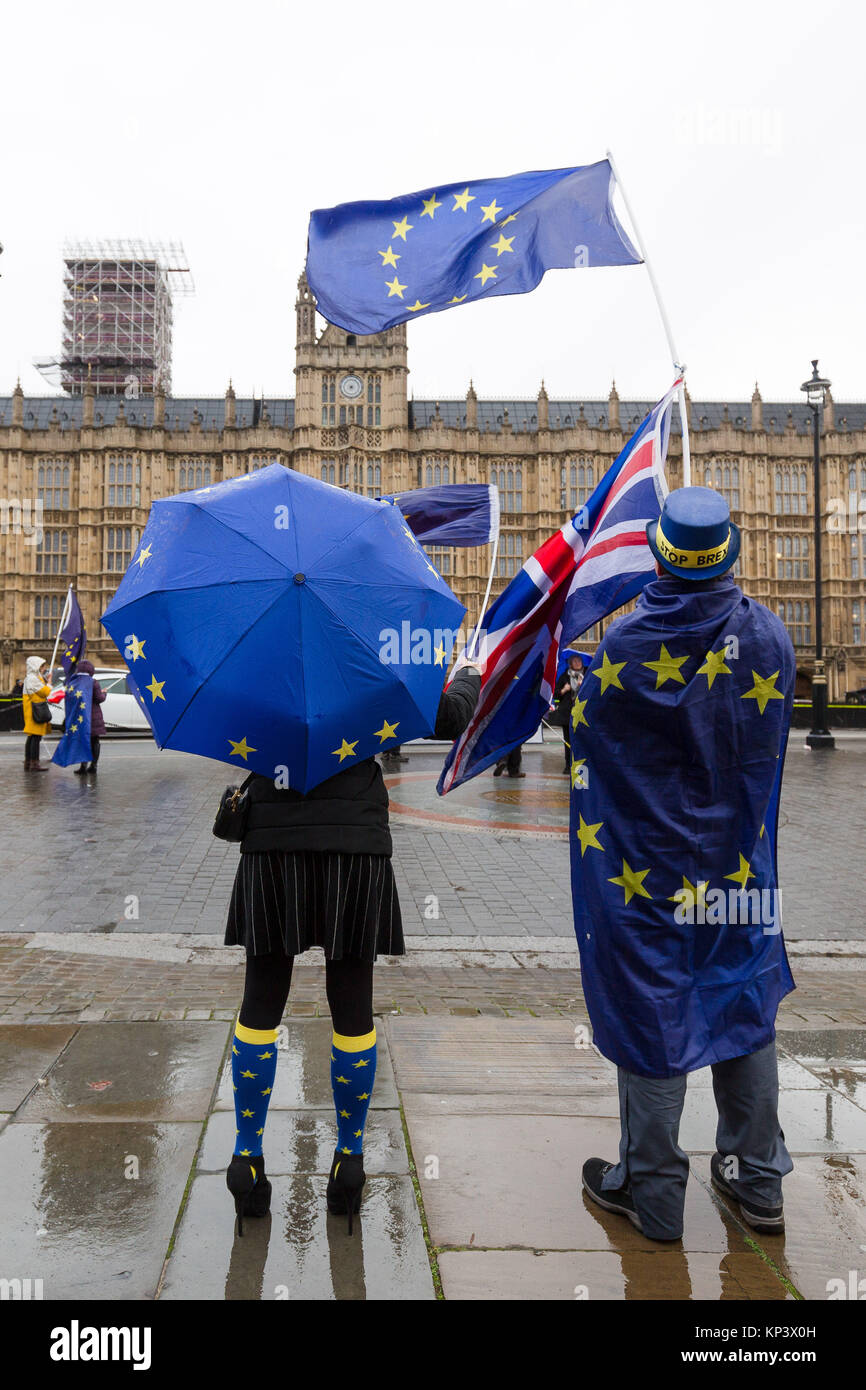 Londra, Regno Unito. 13 Dicembre 2017Anti Brexit, pro manifestanti europei dimostrano al di fuori del parlamento di Westminster ad oggi. La House of Commons dibattito oggi un emendamento alla trattativa Brexit, dando MP è il diritto di voto sul finale di trattativa, dovrebbe diventare sanciti dalla legge. Credito: Vickie Flores/Alamy Live News Foto Stock