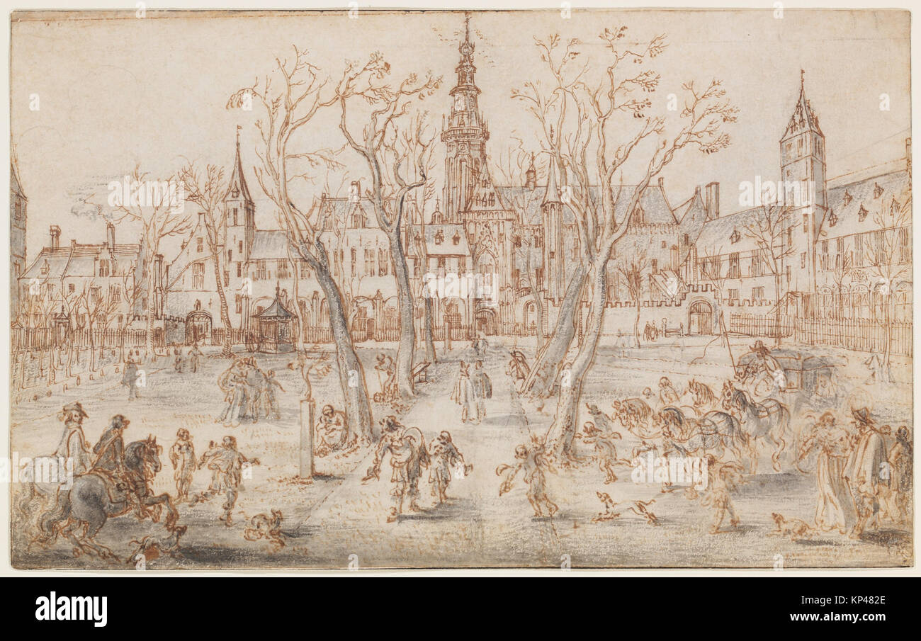 Raffigurazione dell'Abdijplein di Middelburg che evidenzia l'architettura, la disposizione quadrata e l'orientamento delle strade. Foto Stock