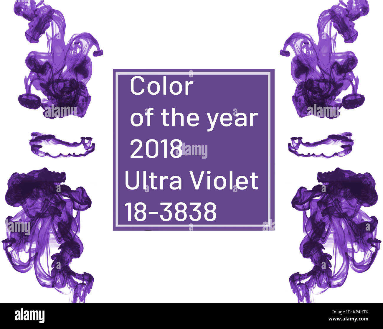 Caduta di colore in acqua fotografato in movimento. Nube di inchiostro colorato in acqua isolato su bianco. Abstract background. Ultra Violet color dell'anno Foto Stock