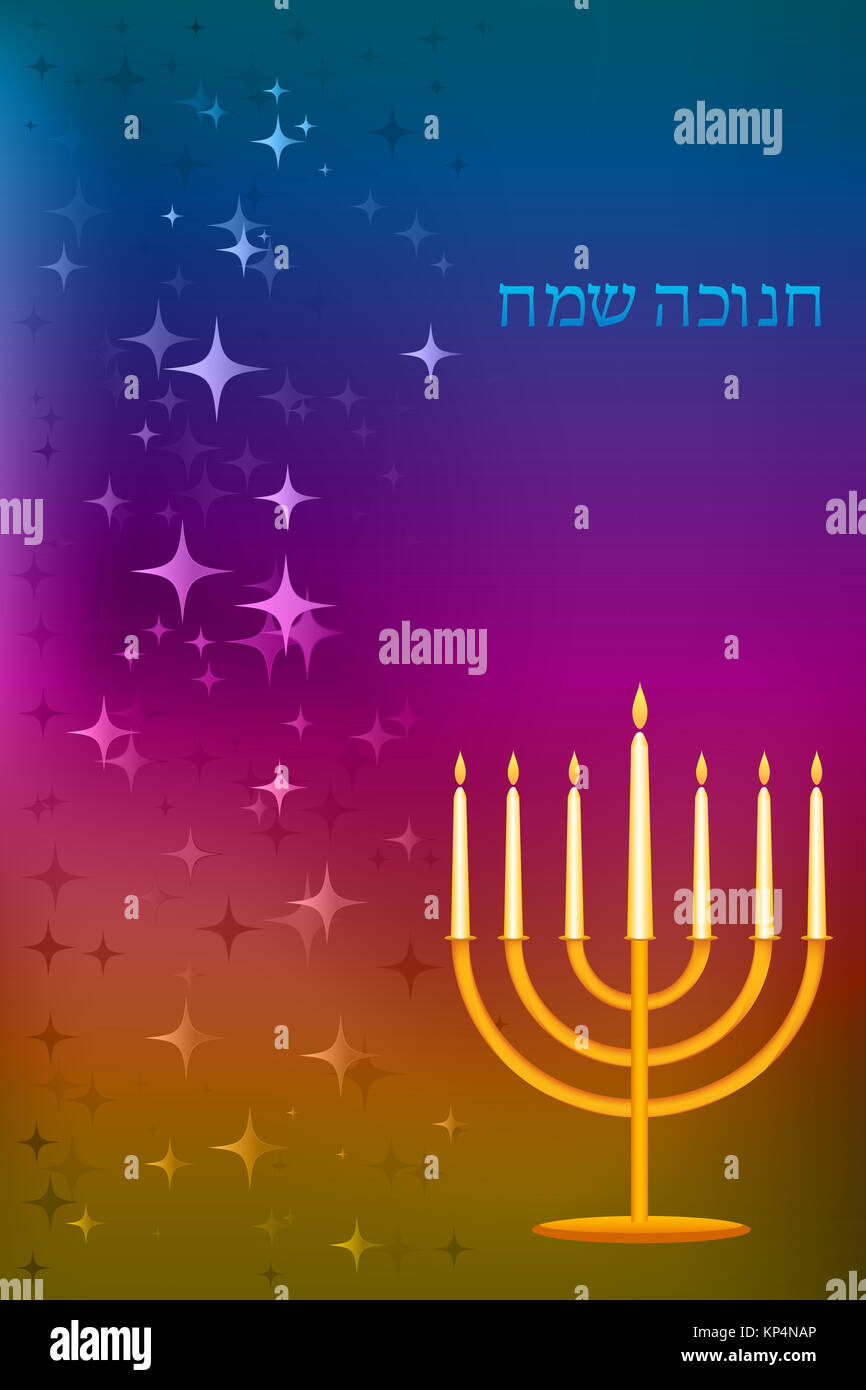 Illustrazione di hanukkah card con portacandele Foto Stock