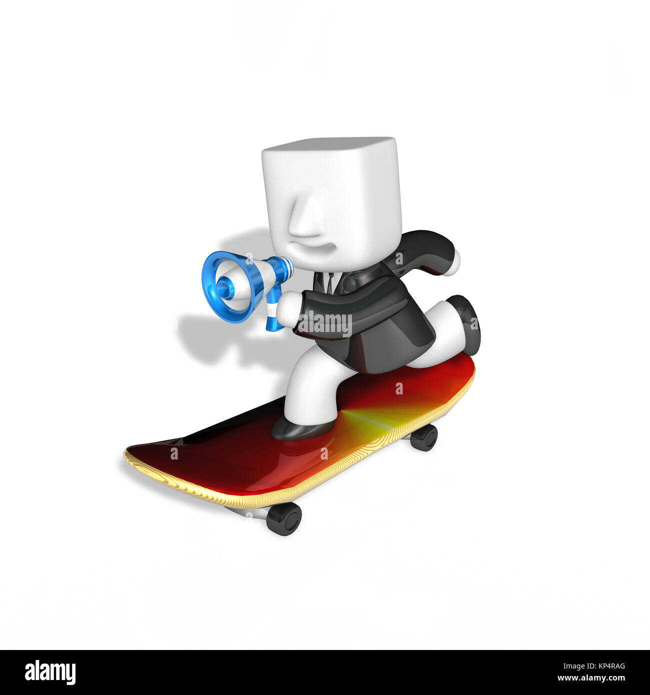 3d'uomo di affari che guida la Red skateboard Foto Stock