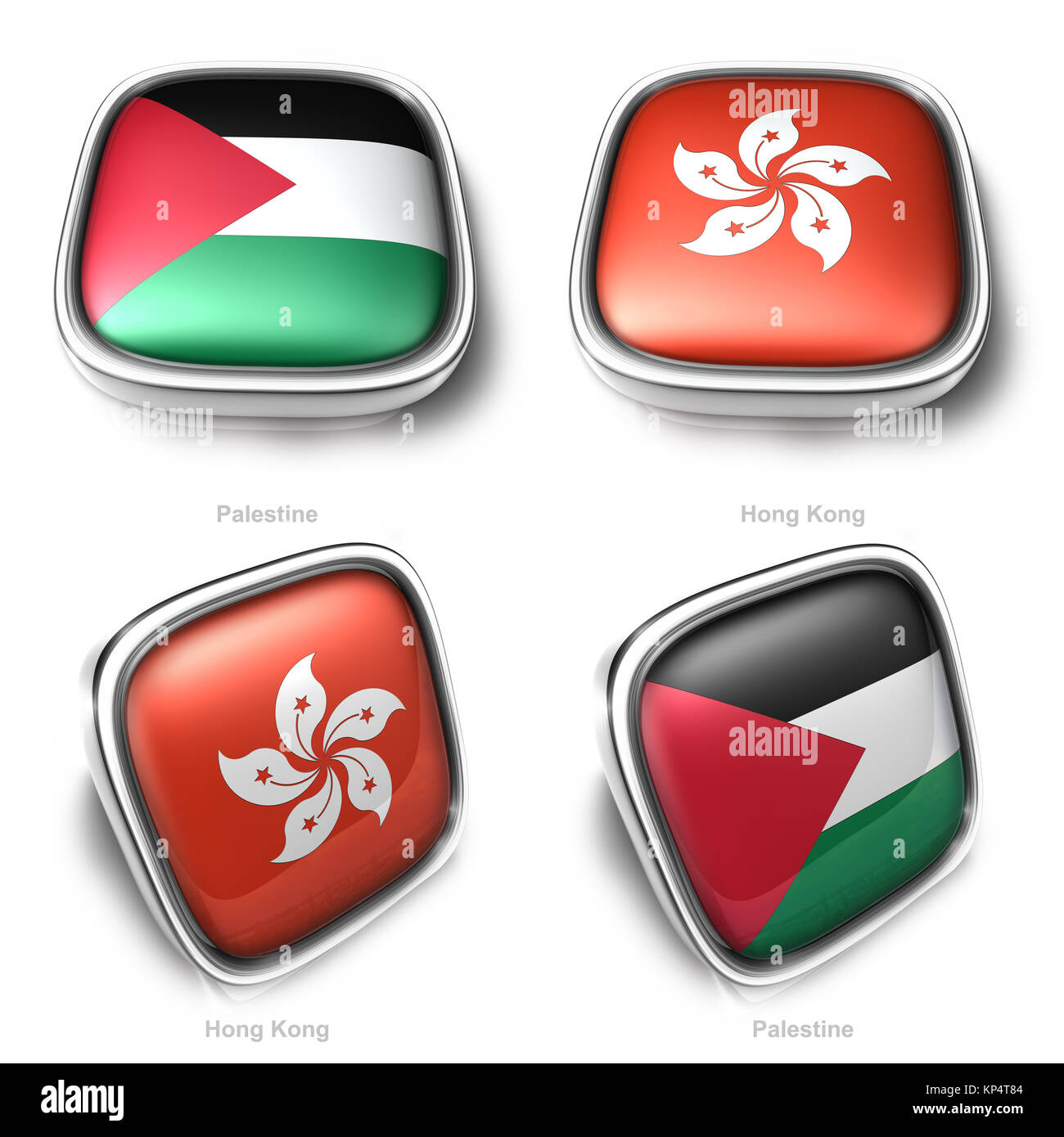 3d la Palestina e Hongkong pulsante bandiera Foto Stock