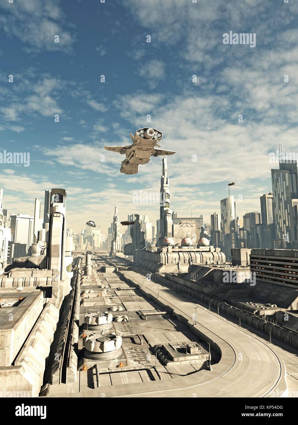 Astronave interstellare sul finale di approccio di atterraggio Foto Stock