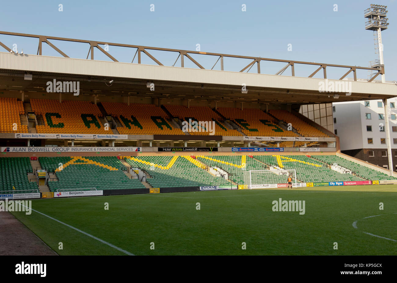 Carrow Road Football Stadium, casa di Norwich City Football Club, Norwich, Norfolk, East Anglia, England, Regno Unito Foto Stock