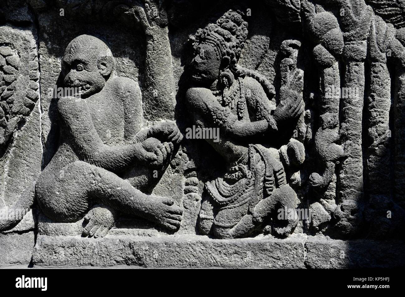 Pannello di rilievo del tempio di Prambanan, Giava centrale, Indonesia. Foto Stock