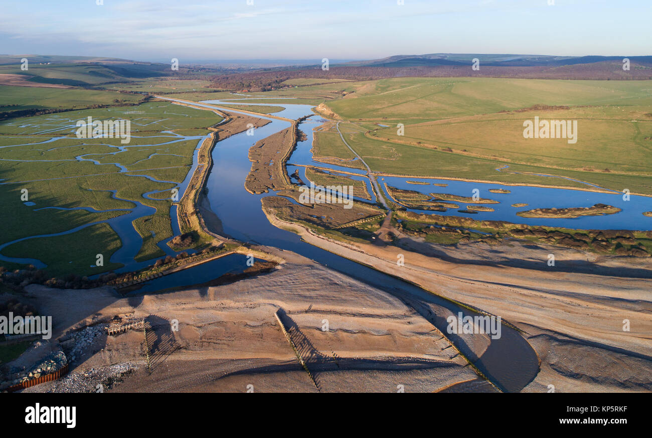 Vista aerea del fiume cuckmere in east sussex Foto Stock