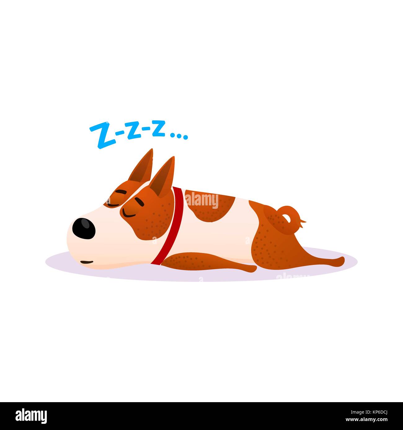 Funny cartoon cane dorme ritratto. Carino appartamento di spianatura carattere. Felice in appoggio cucciolo di terrier isolati su sfondo bianco. Napping doggy indossando un colletto rosso. Colorata illustrazione vettoriale. Illustrazione Vettoriale