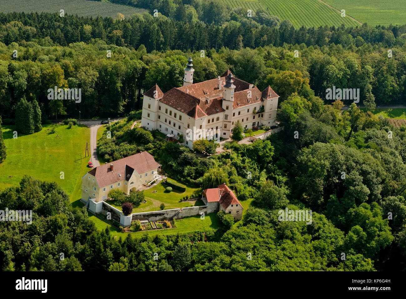 Schloss Freiberg, Luftaufnahme, Gleisdorf, ÷sterreich - Castello Freiberg, Stiria, Austria Foto Stock