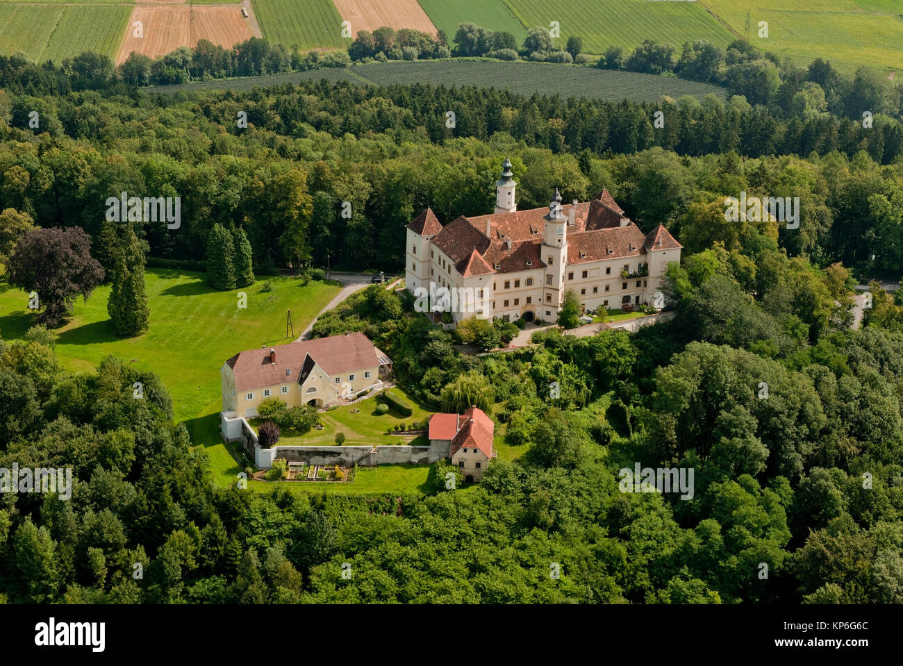 Schloss Freiberg, Luftaufnahme, Gleisdorf, ÷sterreich - Castello Freiberg, Stiria, Austria Foto Stock