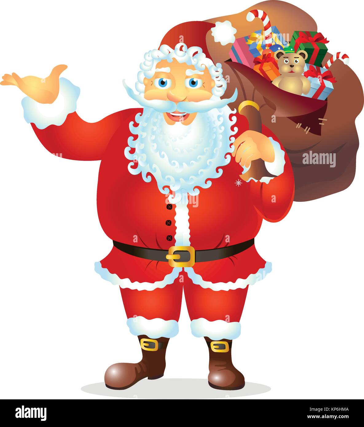 Cartoon Santa Claus presente qualcosa di illustrazione vettoriale - isolato su bianco. Natale. Anno nuovo Illustrazione Vettoriale