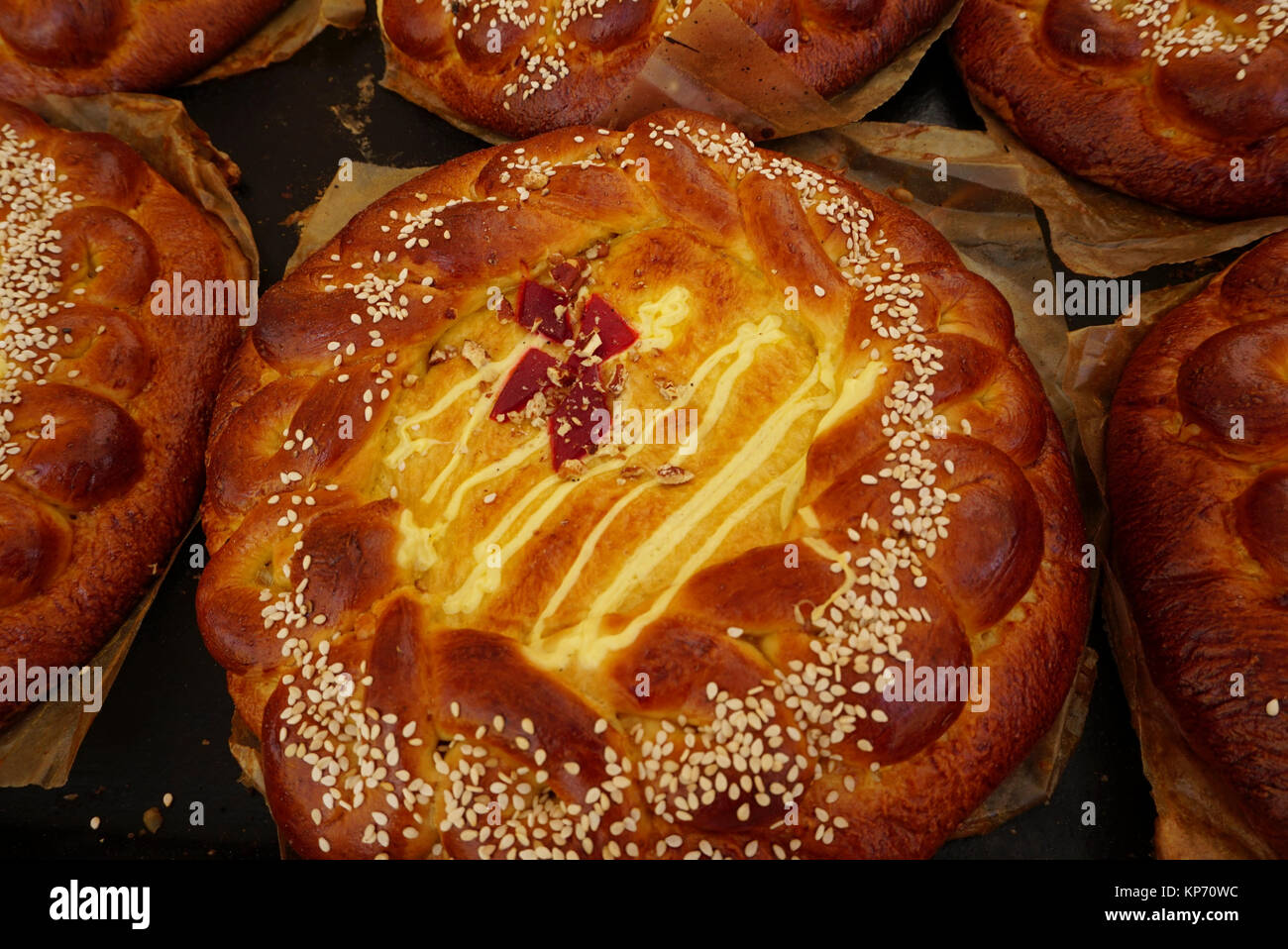 Tlaxcala Fiesta pane (pan de fiesta) essendo venduto presso il festival di Oaxaca in Acapulco, Messico Foto Stock