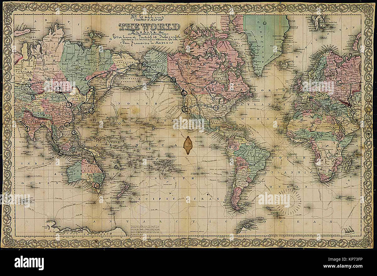 Mappa che mostra la Overland Telegraph del Pacifico da San Francisco a Mosca, presentata al comitato sul commercio con una petizione per un sondaggio per una linea telegrafica Foto Stock