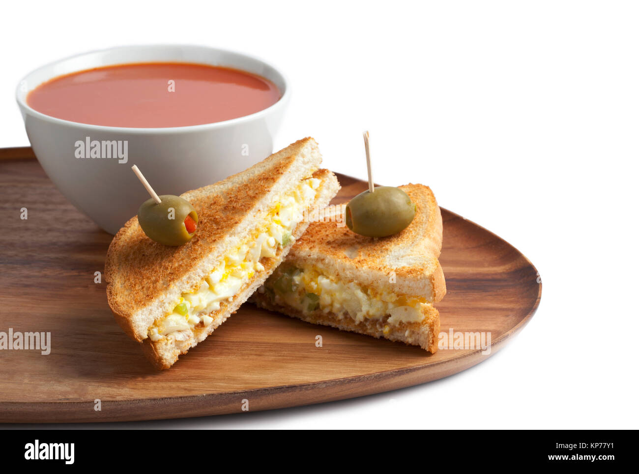 Uovo sandwich con zuppa di pomodoro Foto Stock