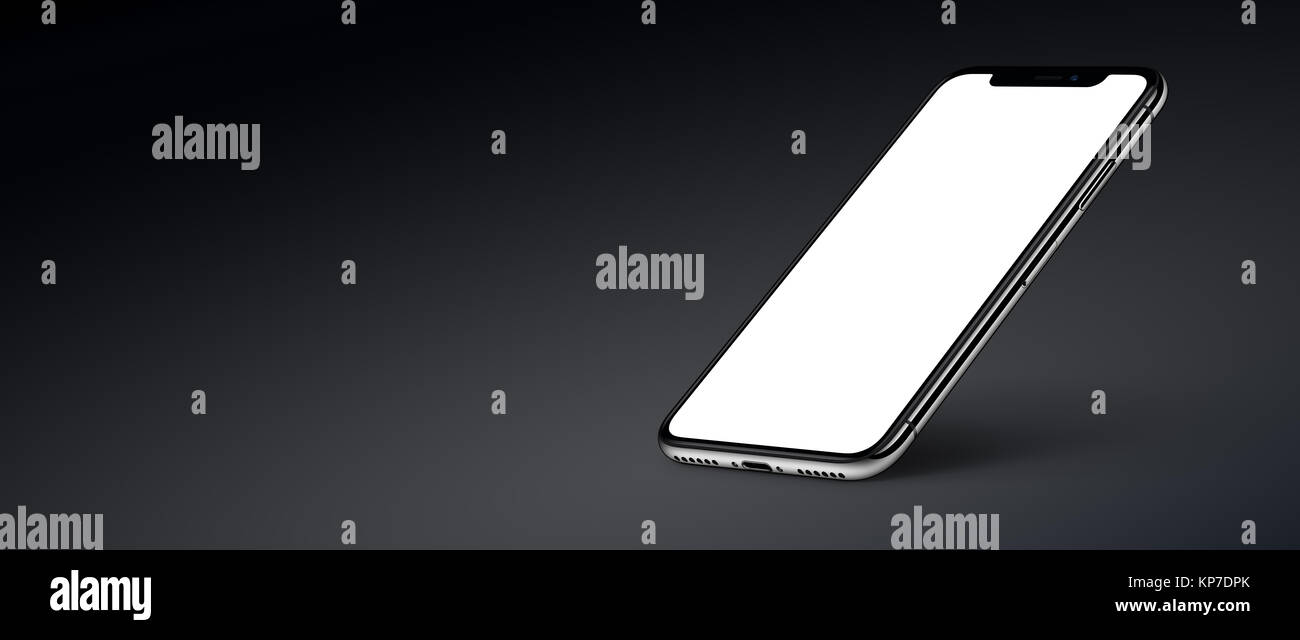 IPhone X prospettiva mockup dello smartphone con ombra su sfondo scuro,  banner con copyspace Foto stock - Alamy