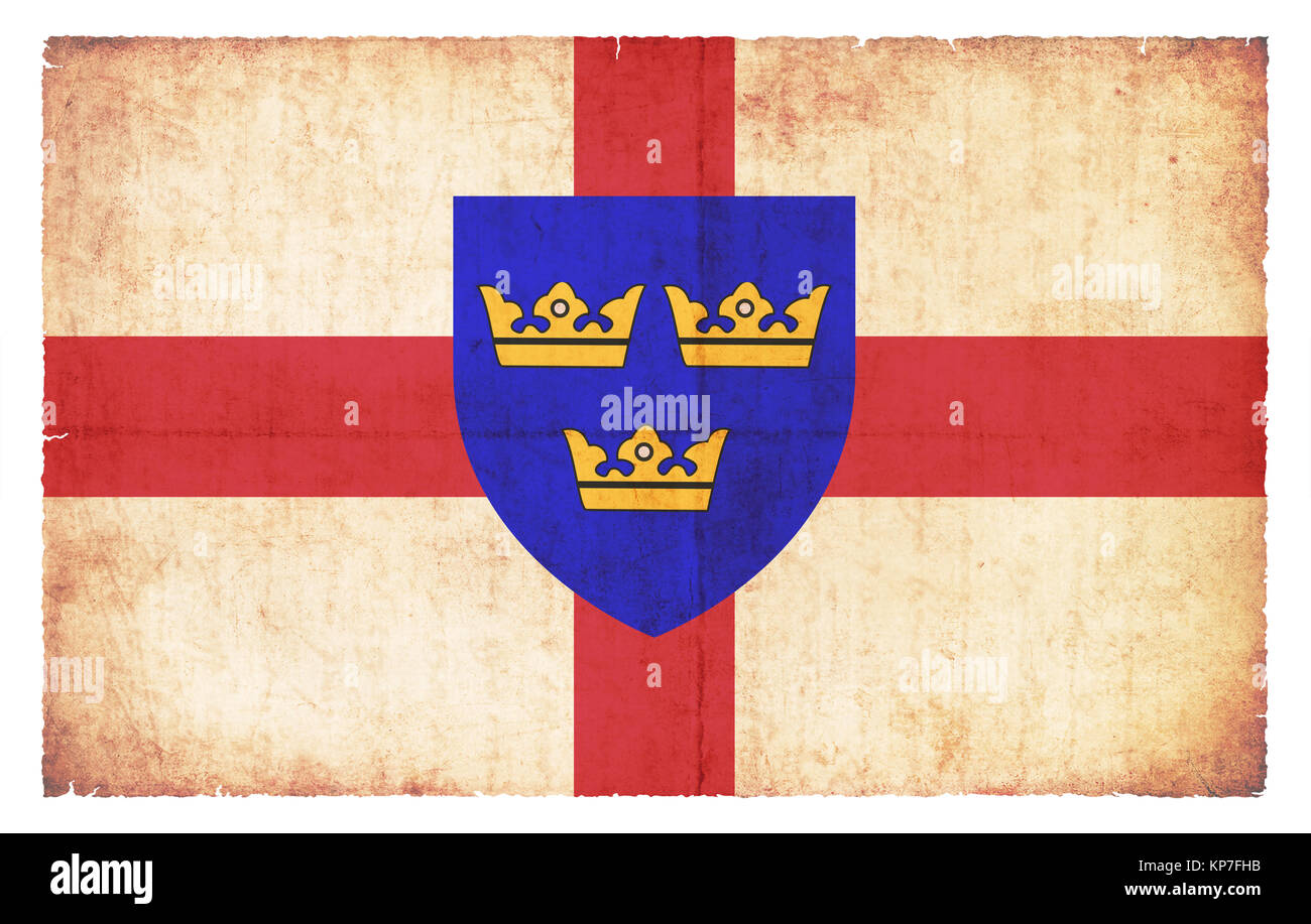Flagge von East Anglia (ehemalige Provinz in Großbritannien) Grunge-Design im Foto Stock