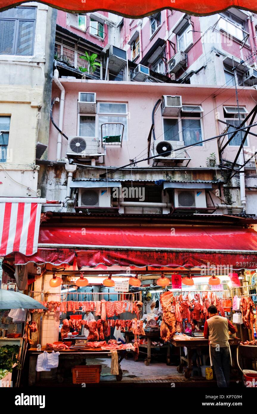 Food street market, Bowrington Road Market, Wan Chai, Isola di Hong Kong, Hong Kong, Cina, Asia orientale Foto Stock
