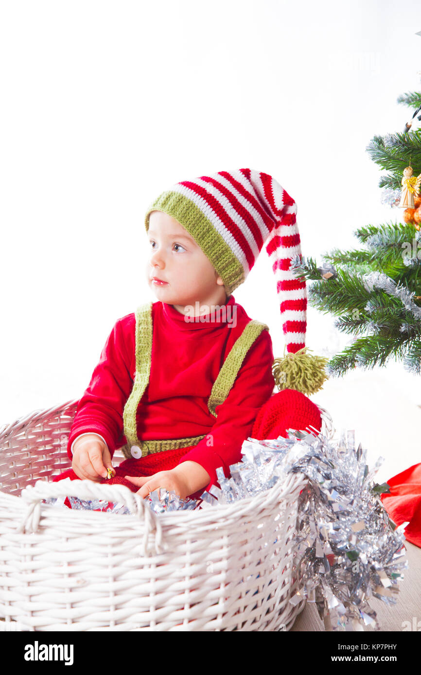 Baby boy vestito come elf Foto Stock