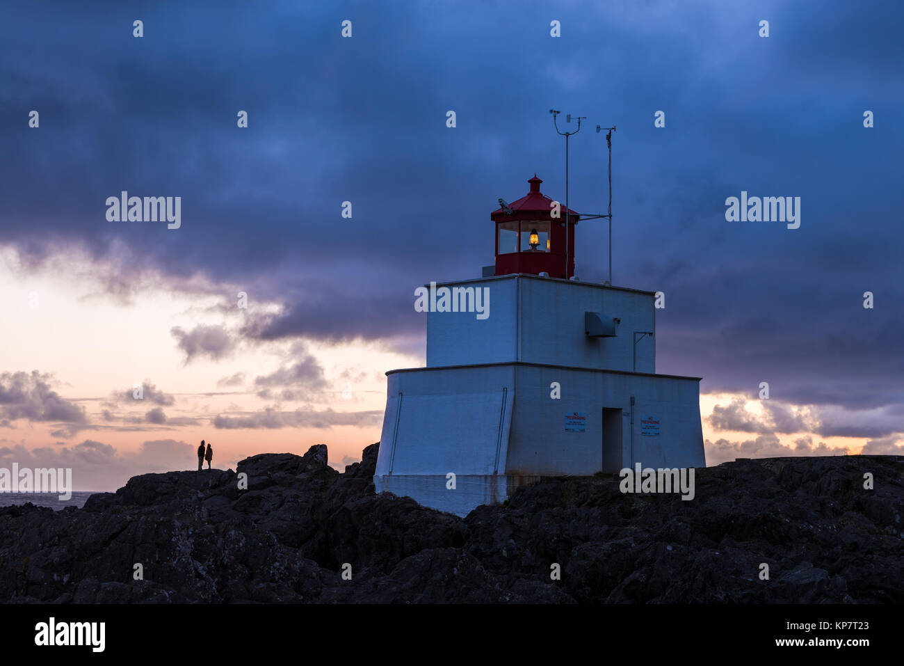 Faro di Anfitrite, Wild Pacific Trail, Ucluelet, British Columbia, Canada Foto Stock