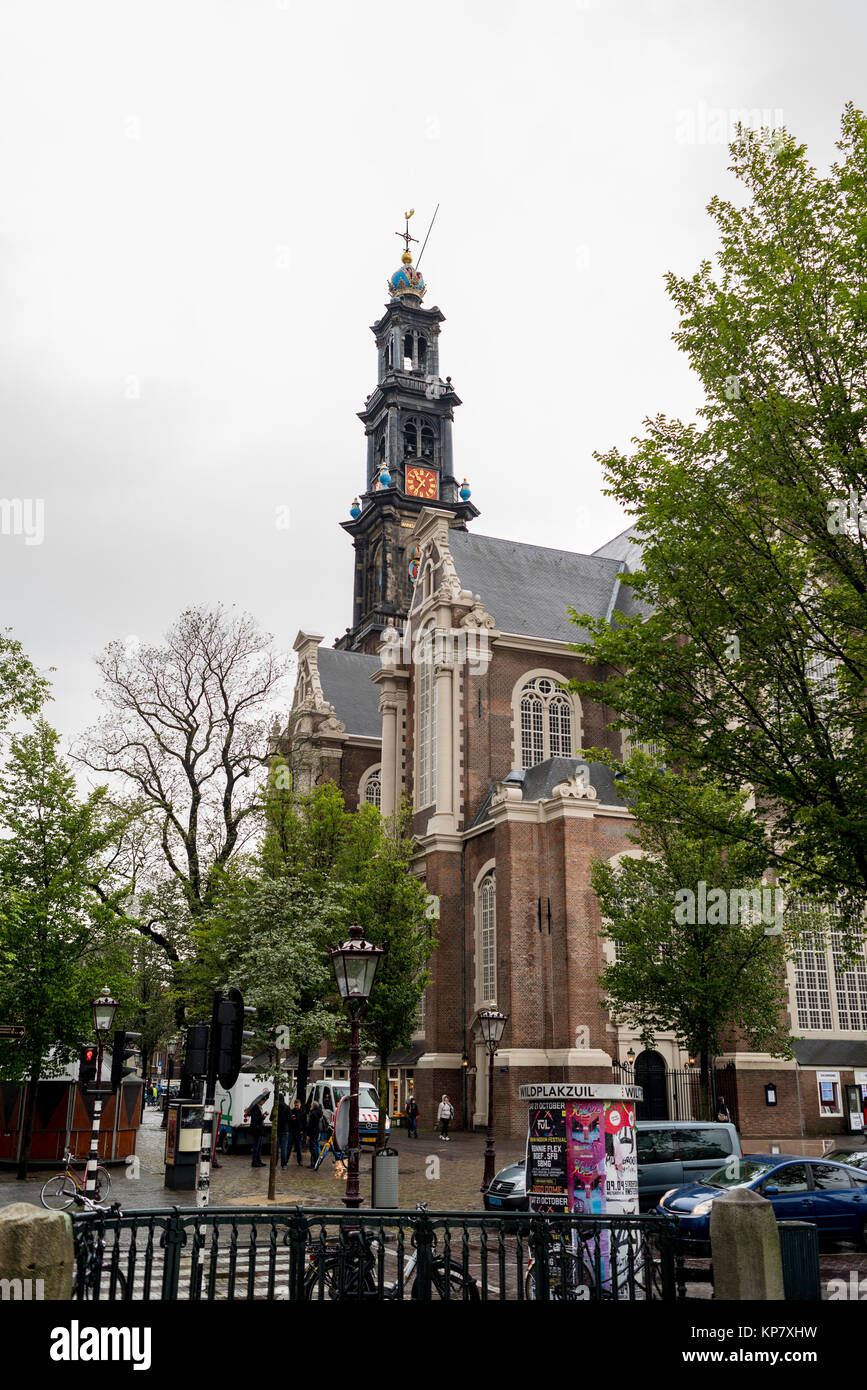 Westerkerk o Chiesa occidentale nel quartiere Jordaan di Amsterdam Foto Stock