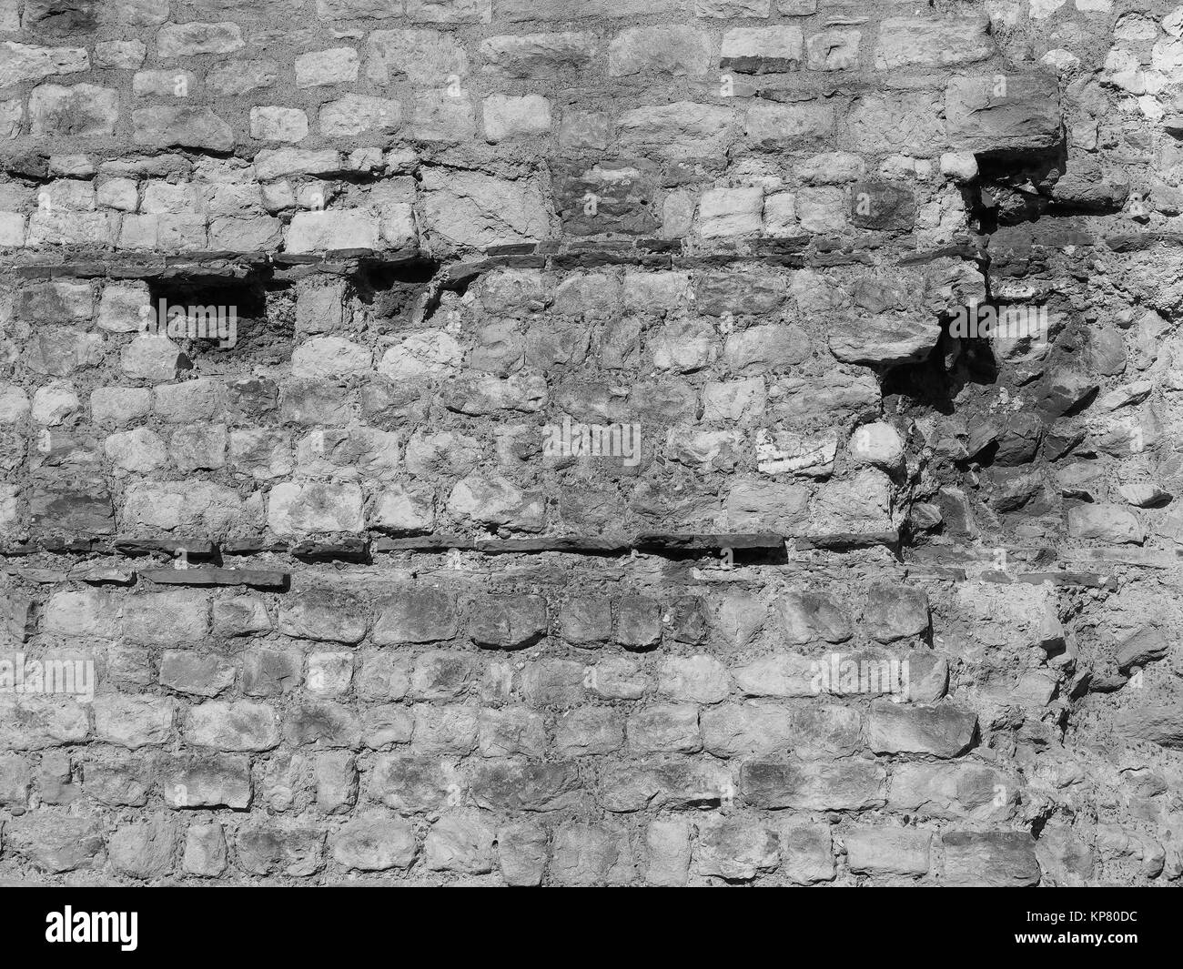 Bianco e nero muro romano a Londra Foto Stock