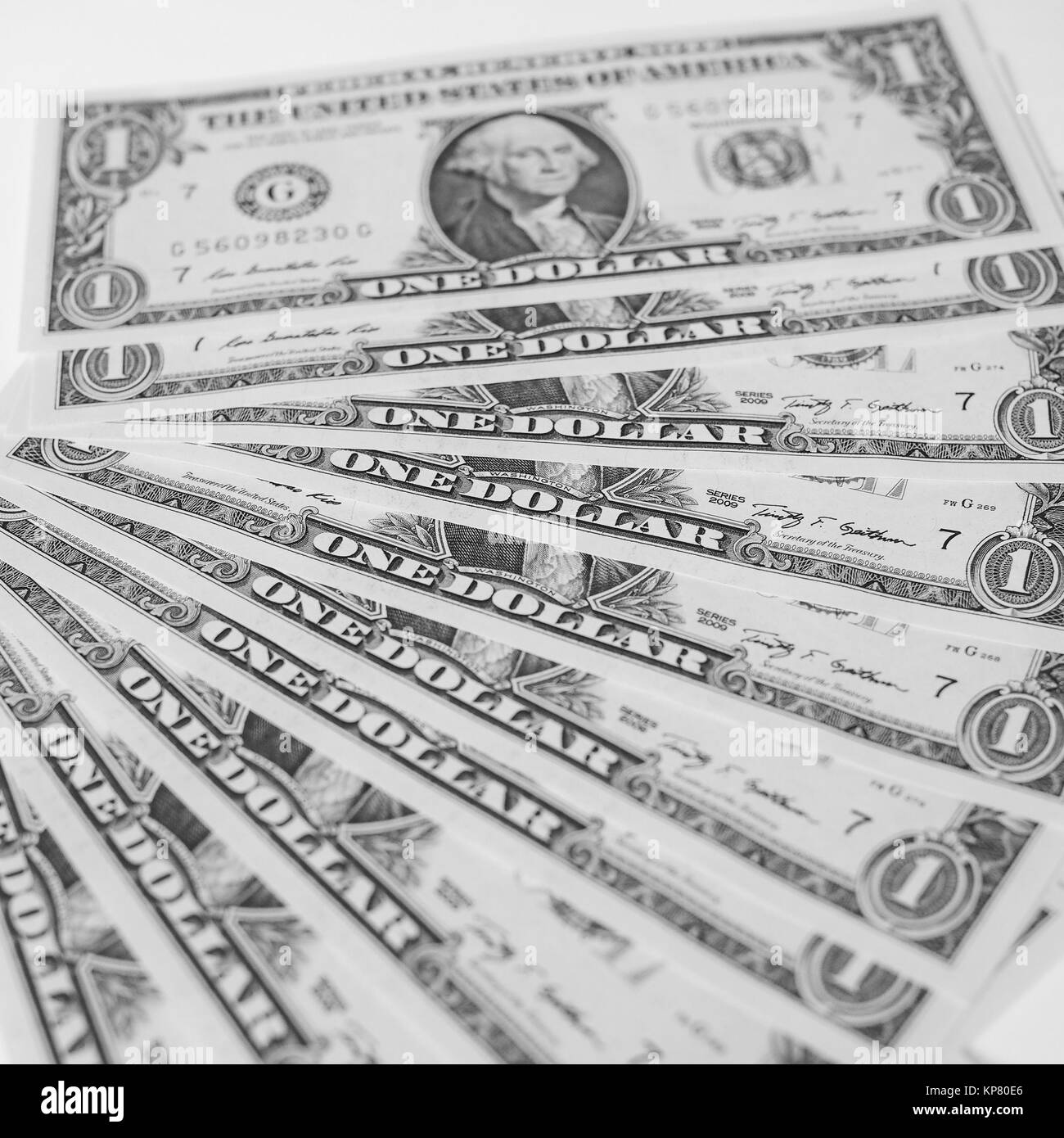 Bianco e nero Dollar note 1 dollaro Foto Stock