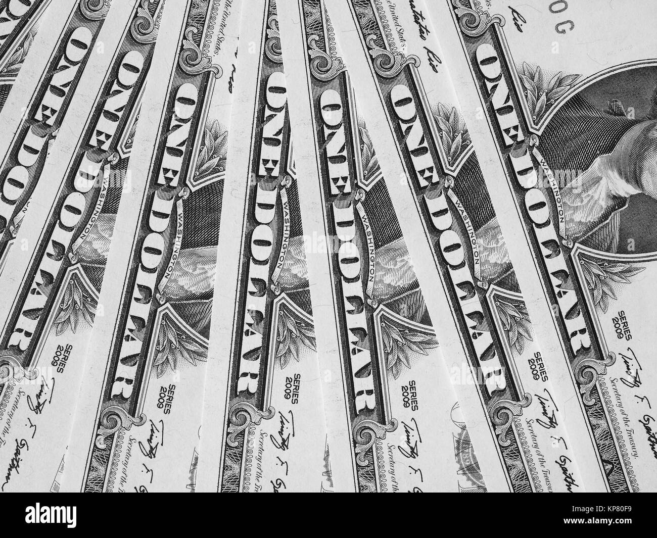 Bianco e nero Dollar note 1 dollaro Foto Stock