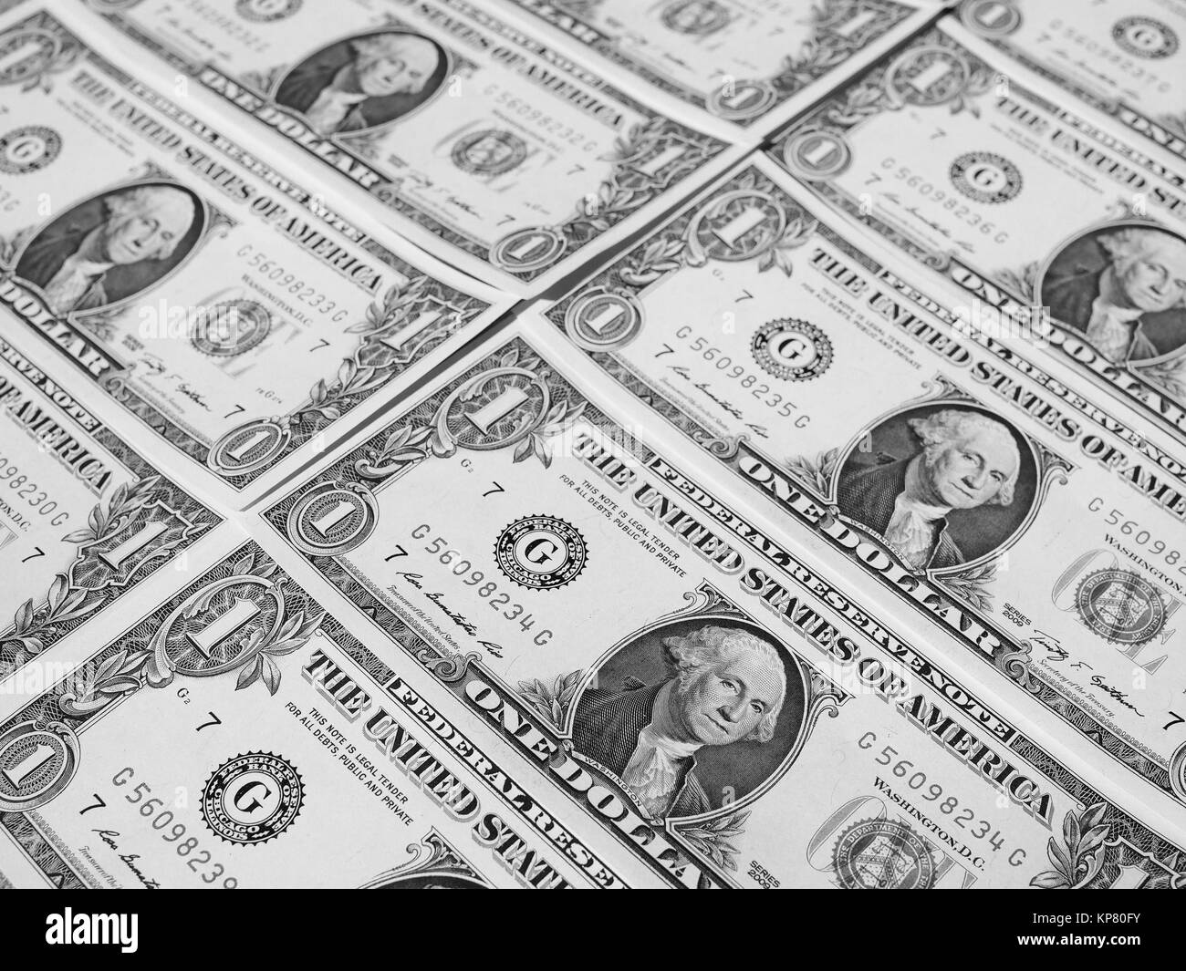 Bianco e nero Dollar note 1 dollaro Foto Stock