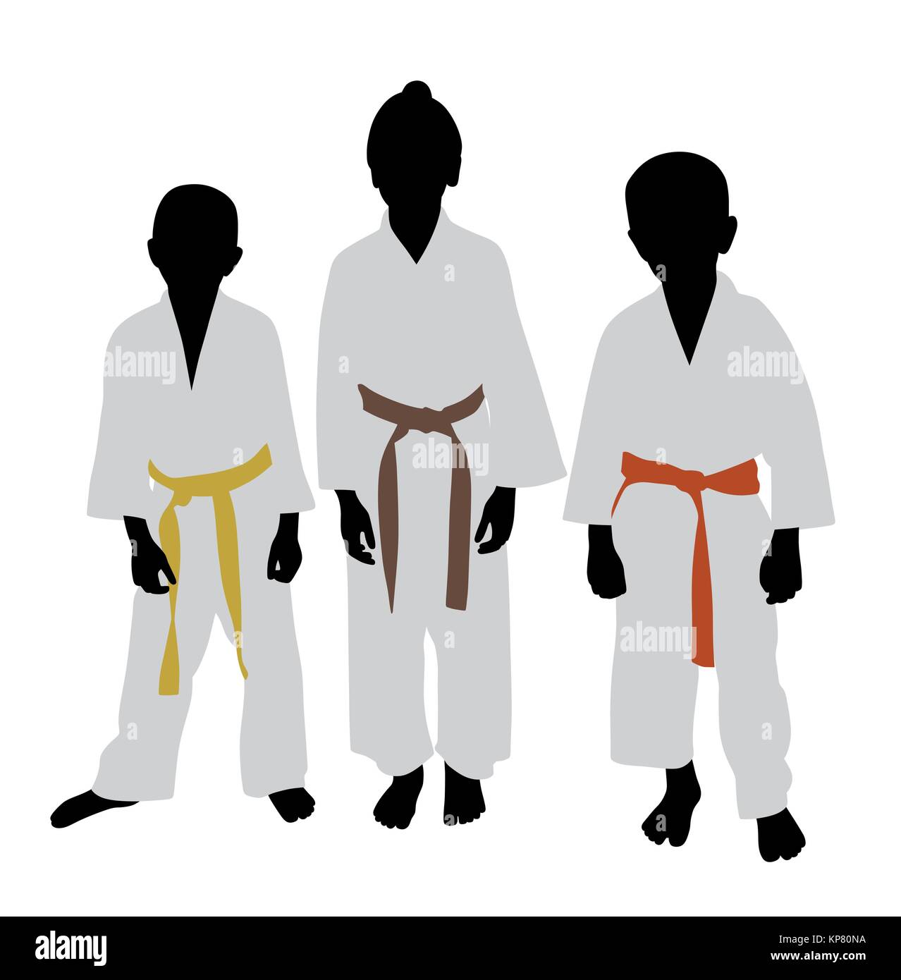 Tre ragazzi di karate con diversi colori di rango della cinghia Illustrazione Vettoriale
