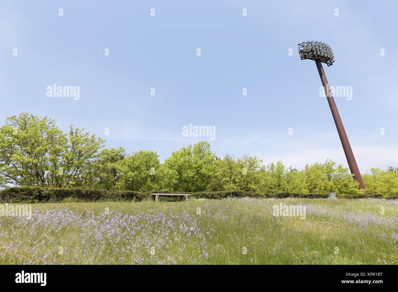 I pali della luce nello stadio, spotlight per la luminosità Foto Stock