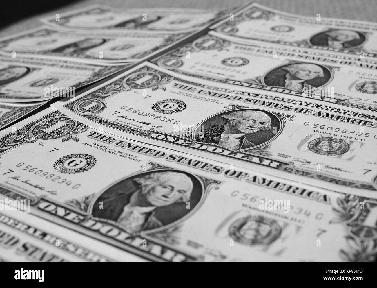 Dollaro banconote 1 dollaro valuta degli Stati Uniti utili come uno sfondo in bianco e nero Foto Stock
