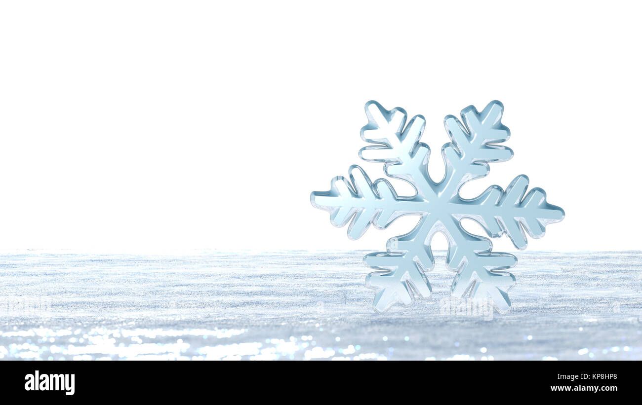 Il simbolo del fiocco di neve in piedi su una neve fresca Foto Stock