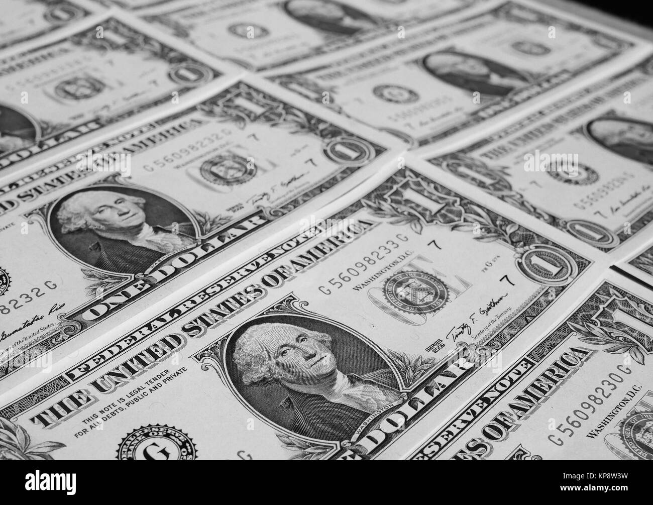 Dollaro banconote 1 dollaro valuta degli Stati Uniti utili come uno sfondo in bianco e nero Foto Stock