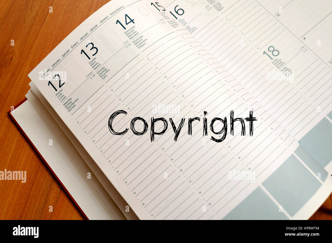 Copyright scrivere su notebook Foto Stock