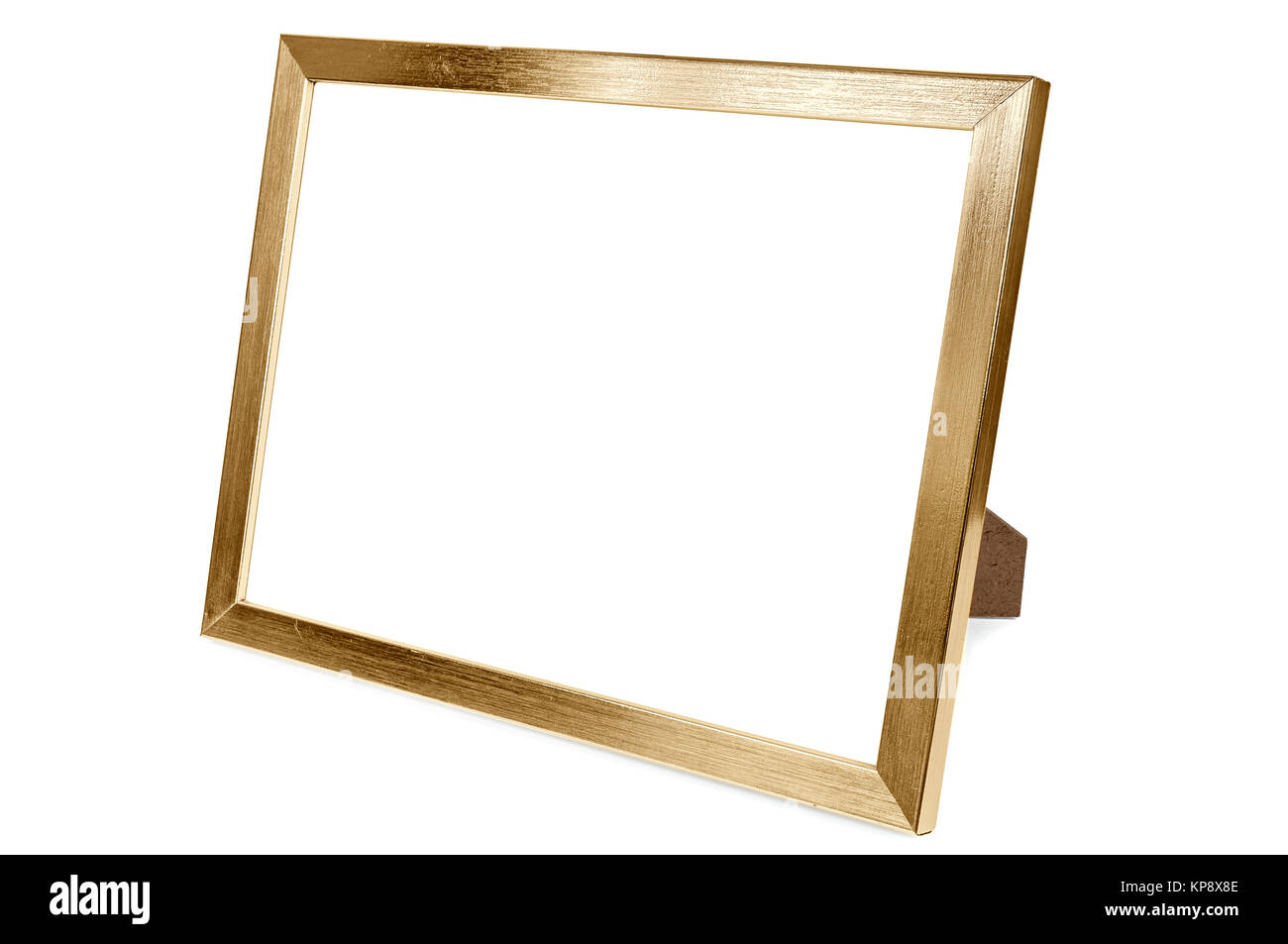 Alluminio dorato vuoto photo frame su sfondo bianco Foto Stock
