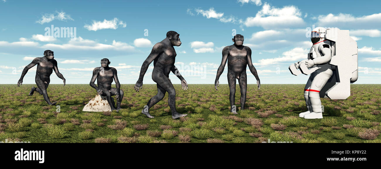 Homo habilis e astronauta Foto Stock