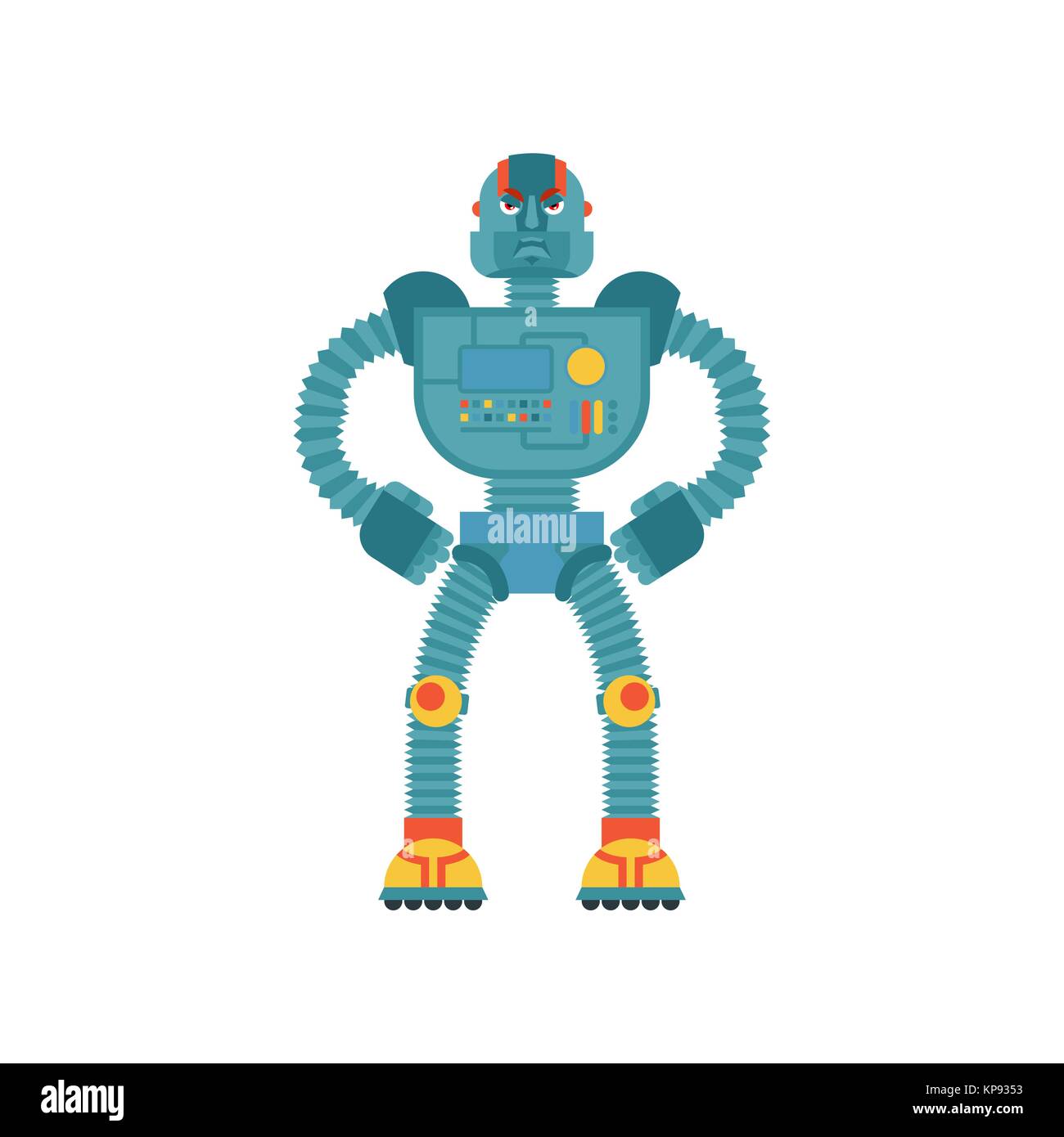 Robot arrabbiato. Cyborg male emozioni. Uomo robotico aggressivo. Illustrazione Vettoriale Illustrazione Vettoriale
