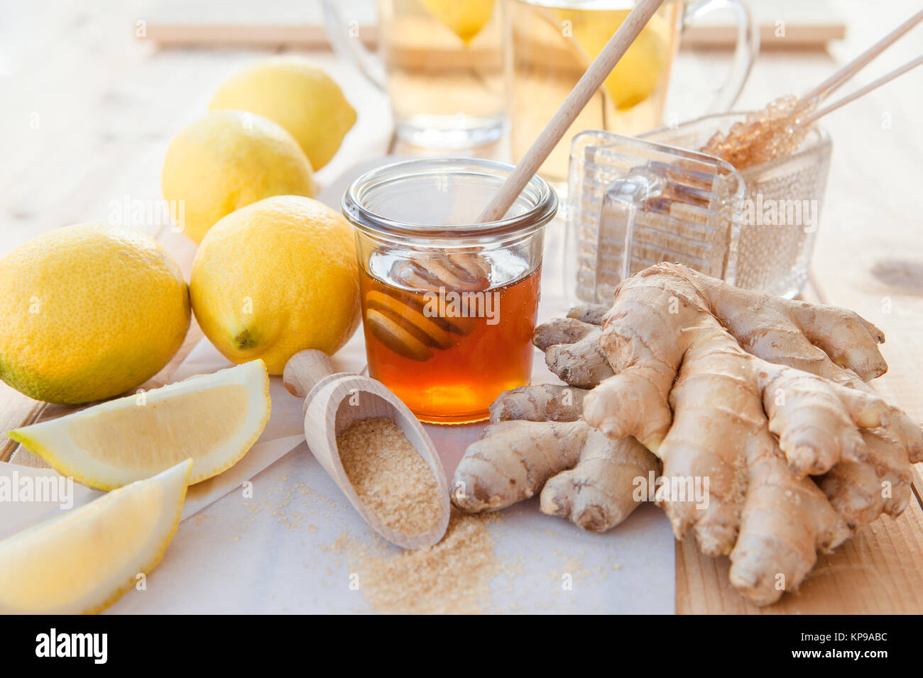 Limone,lo zenzero e miele Foto Stock