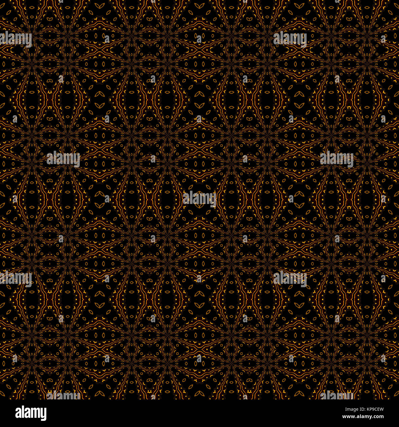 Abstract sfondo geometrico, seamless pattern di diamante marrone scuro con orange linee ondulate, giallo arancione elementi ed ellissi sul nero, ornate ed esteso Foto Stock