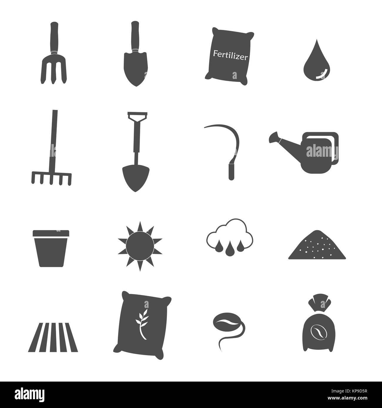 attrezzature agricole e giardinaggio icone impostare vettore Foto Stock