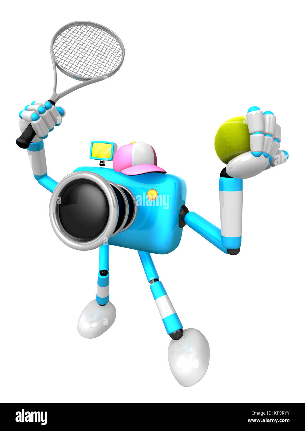 Ciano carattere della fotocamera è un potente gioco di tennis per svolgere gli esercizi. Creare fotocamera 3D serie di robot. Foto Stock