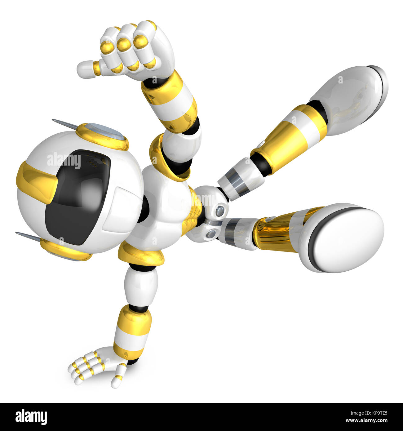 Vigorosamente dancing robot d'oro. 3D carattere Robot Foto Stock