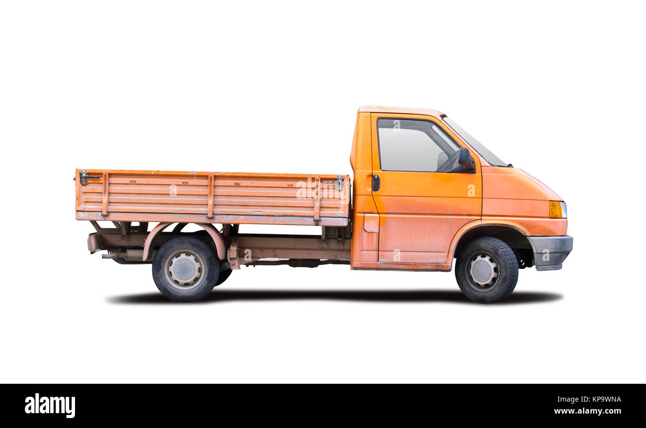 Orange corpo aperto furgone isolato su bianco Foto Stock