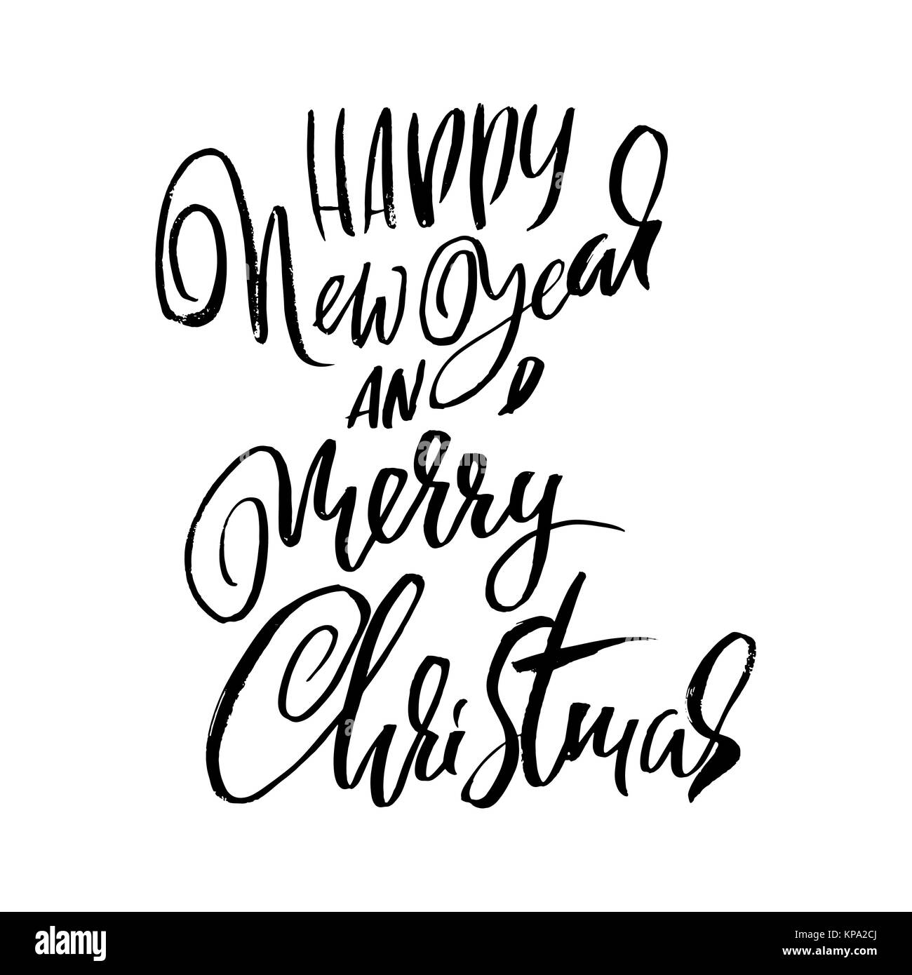 Buon Natale e Felice Anno Nuovo. Holiday moderno pennello asciutto lettering inchiostro per biglietto di auguri. Illustrazione Vettoriale. Illustrazione Vettoriale