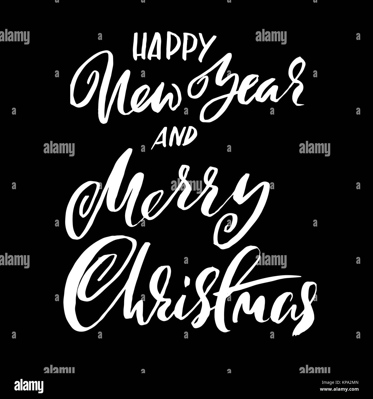 Buon Natale e Felice Anno Nuovo. Holiday moderno pennello asciutto lettering inchiostro per biglietto di auguri. Illustrazione Vettoriale. Illustrazione Vettoriale