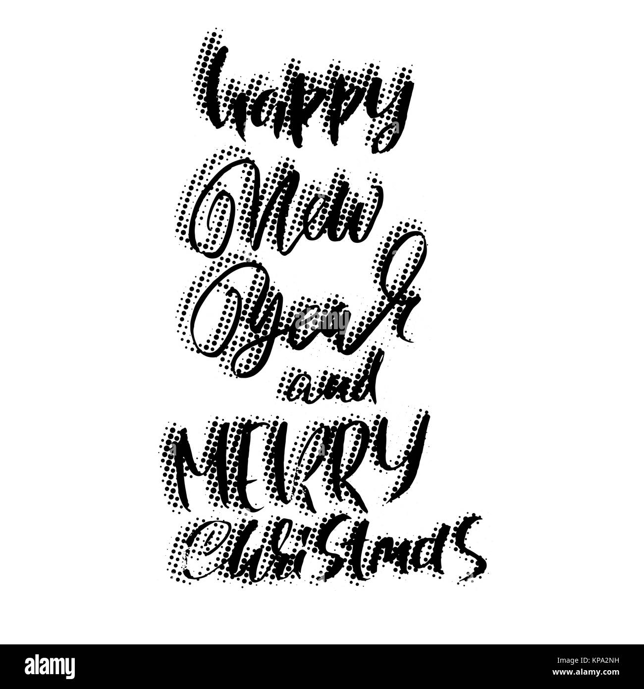 Buon Natale e Felice Anno Nuovo. Holiday moderno pennello asciutto lettering inchiostro per biglietto di auguri. Sfondo di mezzitoni. Illustrazione Vettoriale. Illustrazione Vettoriale