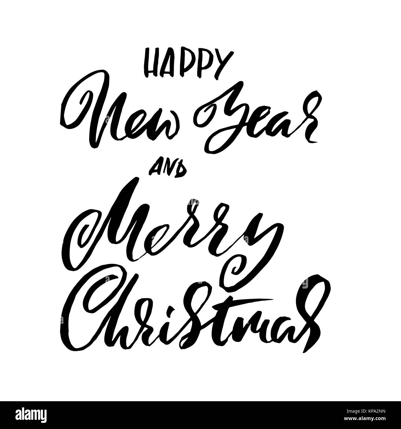Buon Natale e Felice Anno Nuovo. Holiday moderno pennello asciutto lettering inchiostro per biglietto di auguri. Illustrazione Vettoriale. Illustrazione Vettoriale