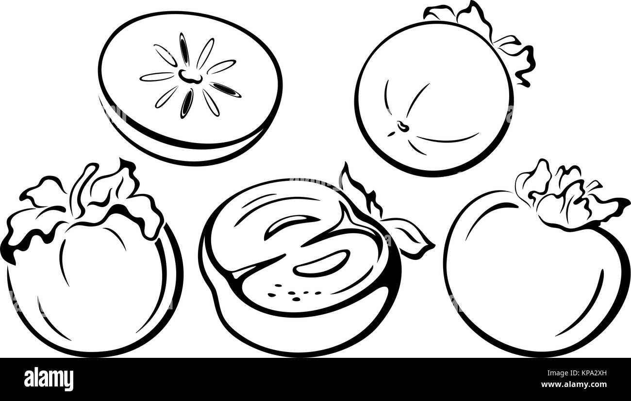 Frutti, Persimmon pittogrammi neri Illustrazione Vettoriale