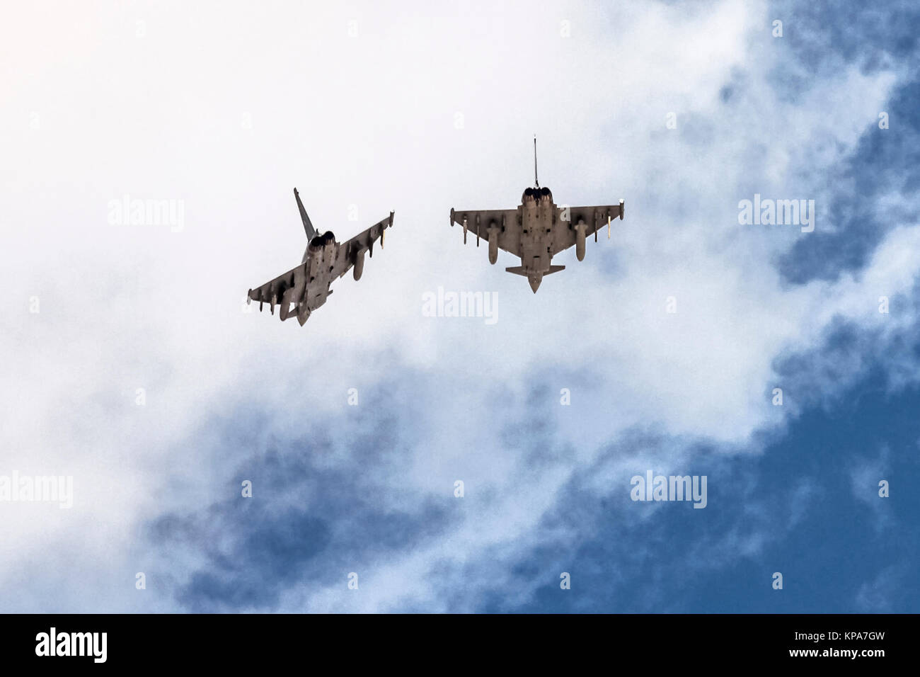 Due tedesche Air Force, Eurofighter Typhoon EF2000 un twin-motore, canard-ala delta, multirole fighter. Fotografato alla "Blue-Flag" 2017, un intern Foto Stock