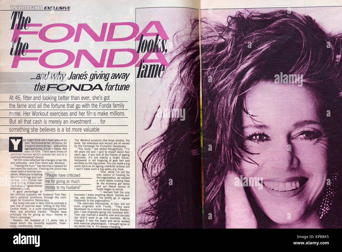 Jane Fonda l'articolo nel maggio XII edizione 1984 di donna (la rivista britannica) Foto Stock